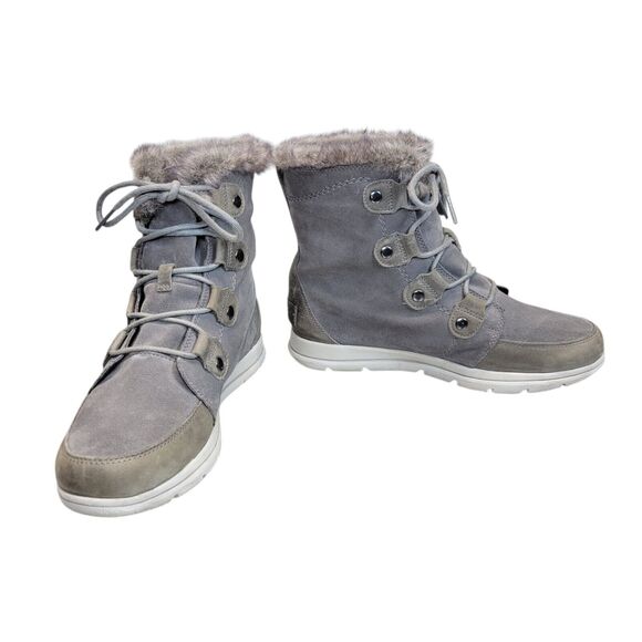 Women's Sorel Explorer Joan Waterproof Winter Suede Boots Gray Size 10 Excellent - Picture 1 of 16